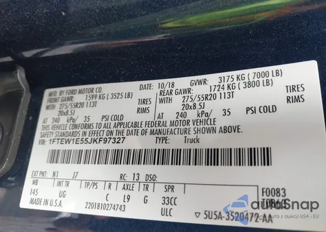 2018 Ford F-150 Xlt from USA, damaged, VIN 1FTEW1E55JKF97327